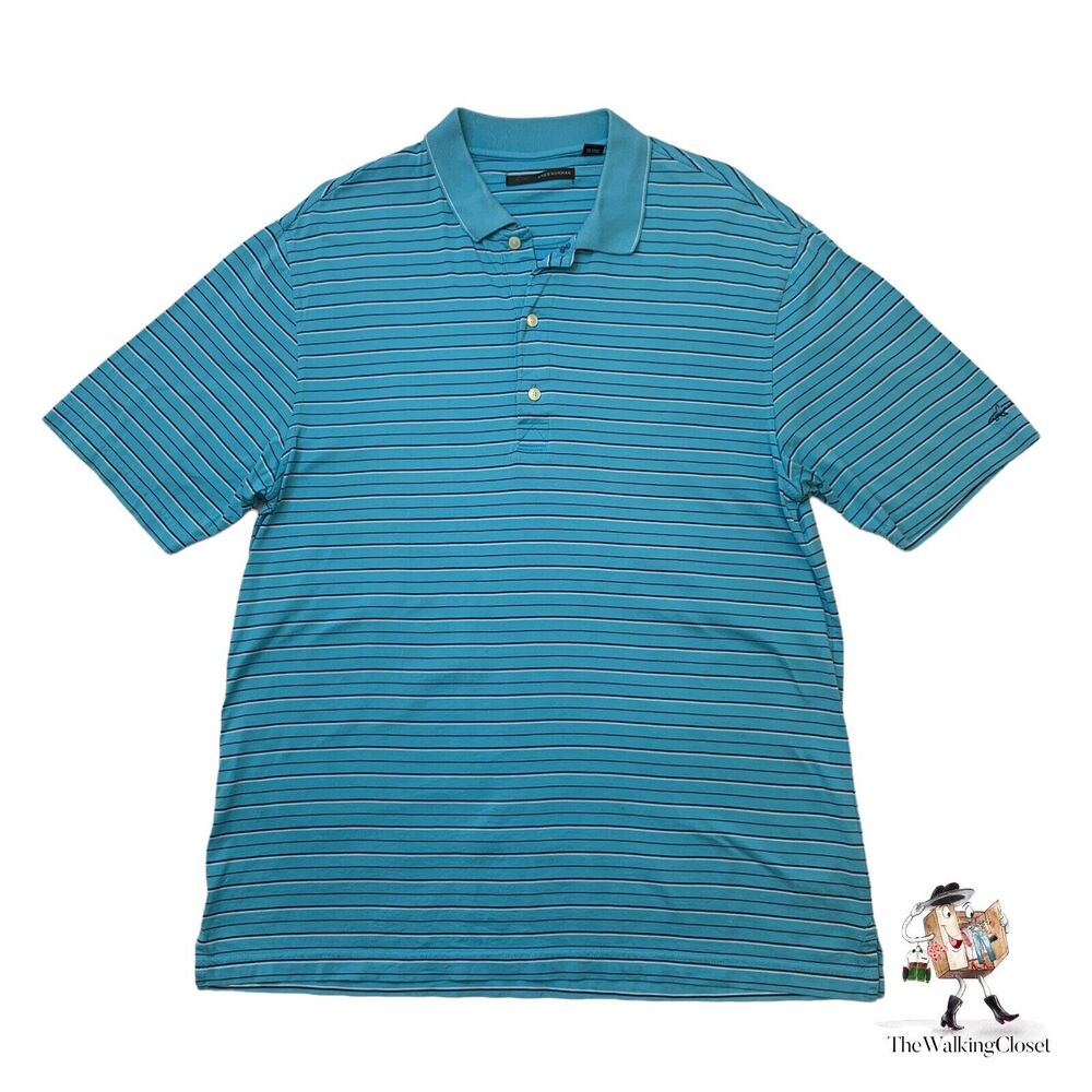 Greg Norman Golf Shirt Mens M Medium Aqua Blue Striped Polo Breathable Cotton - Picture 1 of 8